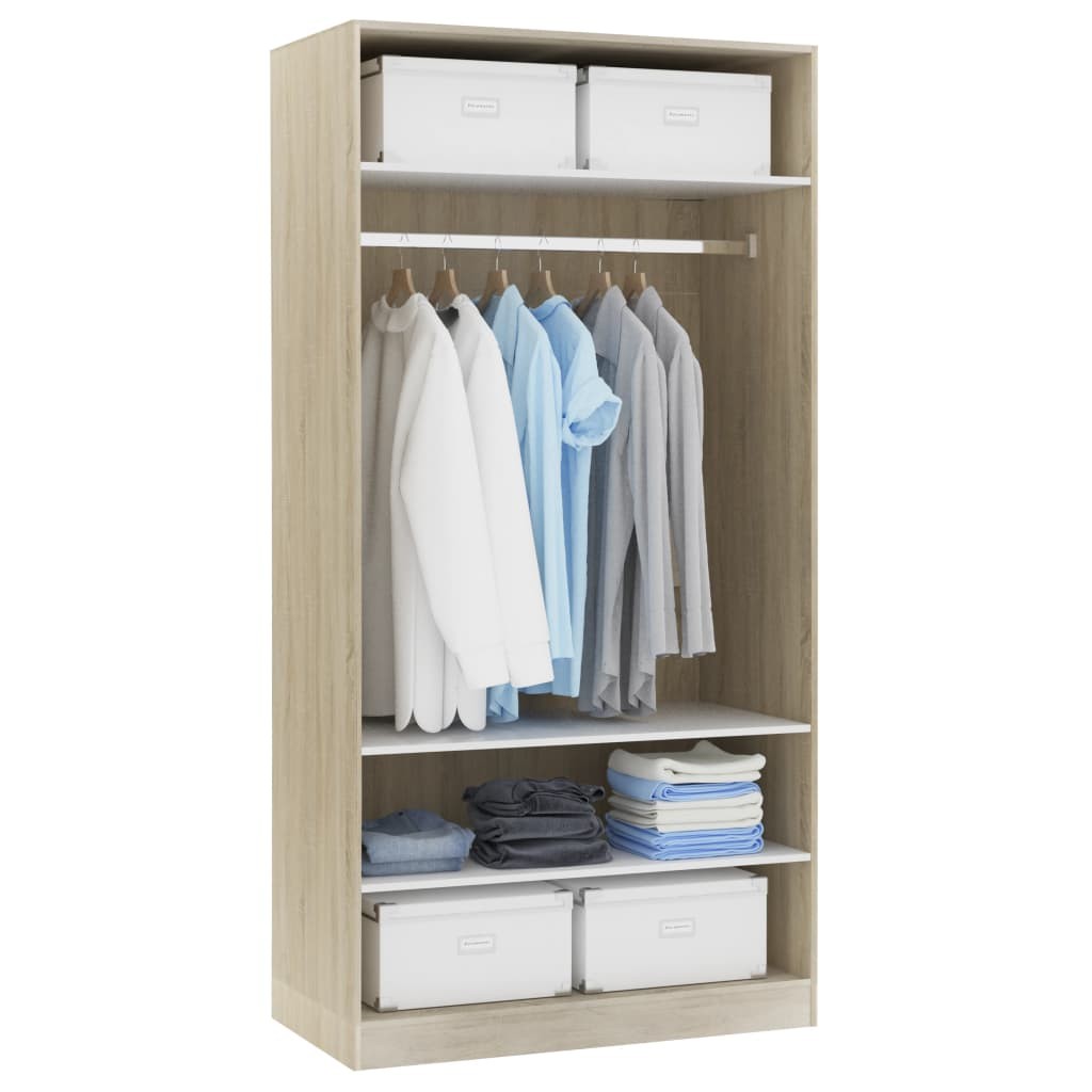 Wardrobe White and Sonoma Oak 100x50x200 cm Chipboard